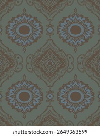 Abstract indian pattern with mandala. Vector beautiful background. Turquoise template for textile, carpet, shawl.,damask