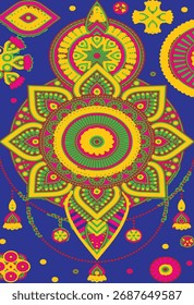 Abstract indian pattern with mandala. Vector beautiful background. Turquoise template for textile, carpet, shawl.