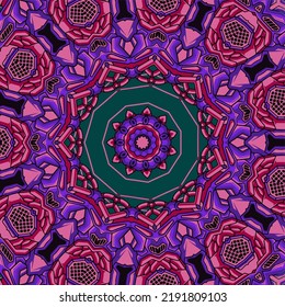 Abstract indian pattern with mandalas vector red background colorful template for textile carpet