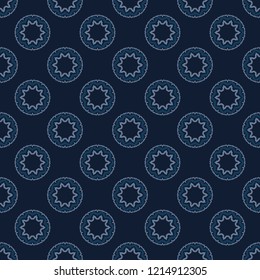 Abstract Indigo Blue Sun Circles Seamless Vector Pattern, Hand Drawn Geometric Polka Dots Illustration for Trendy Home Decor, Masculine Fashion Prints, Wallpaper, Textiles. Gift Wrapping Background.