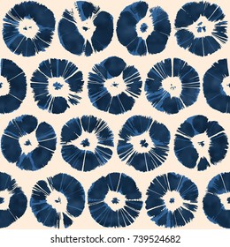 Abstract Indigo Floral Dot. Seamless Pattern.