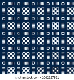 Abstract indigo shibori seamless vector pattern with white print mosaic