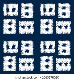 Abstract indigo shibori seamless vector pattern with white print mosaic