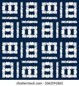Abstract indigo shibori seamless vector pattern with white print mosaic