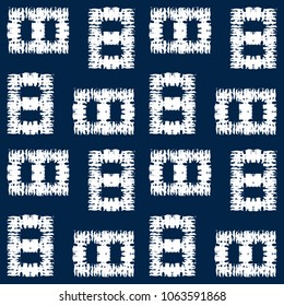 Abstract indigo shibori seamless vector pattern with white print mosaic
