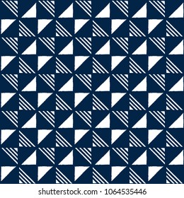 Abstract indigo shibori seamless vector pattern with white print mosaic