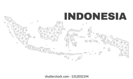 Abstract Indonesia map isolated on a white background. Triangular mesh model in black color of Indonesia map. Polygonal geographic scheme designed for political illustrations.