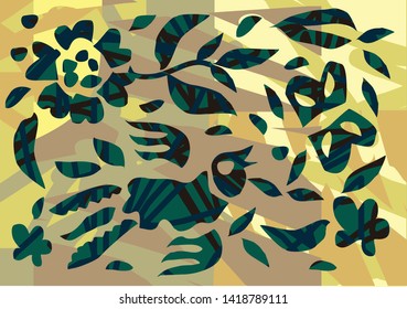 
Abstract Indonesian batik motif design with floral main objects