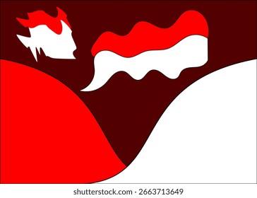 Vector Abstractas del Día de la Independencia de Indonesia con olas de banderas rojas y blancas.