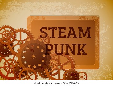 Abstract industrial background with gears  in the style of steampunk. Vector illustration.
