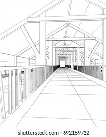 Abstract industrial building constructions indoor. Tracing illustration of 3d.