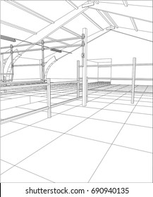 Abstract industrial building constructions. Milk farm. Tracing illustration of 3d.