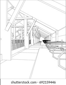 Abstract industrial building constructions. Milk farm. Tracing illustration of 3d.