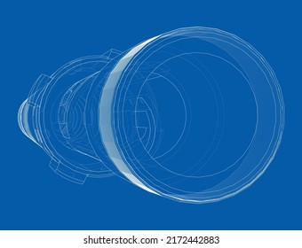 Abstract industrial equipment. Outline drawing or sketch of a cylindrical mechanical device. The concept of industry. Vector rendering of 3d. The layers of visible and invisible lines are separated
