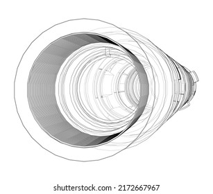Abstract industrial equipment. Outline drawing or sketch of a cylindrical mechanical device. The concept of industry. Vector rendering of 3d. The layers of visible and invisible lines are separated