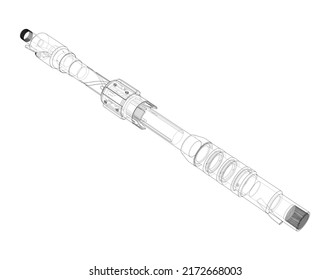 Abstract industrial equipment. Outline drawing or sketch of a cylindrical mechanical device. The concept of industry. Vector rendering of 3d. The layers of visible and invisible lines are separated