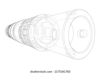 Abstract industrial equipment. Outline drawing or sketch of a cylindrical mechanical device. The concept of industry. Vector rendering of 3d. The layers of visible and invisible lines are separated