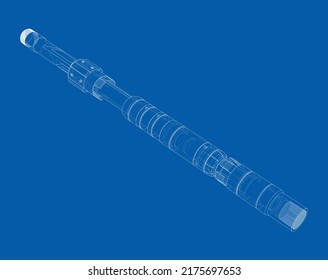 Abstract industrial equipment. Outline drawing or sketch of a cylindrical mechanical device. The concept of industry. Vector rendering of 3d. The layers of visible and invisible lines are separated