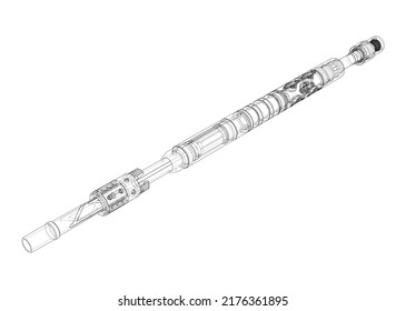 Abstract industrial equipment. Outline drawing or sketch of a cylindrical mechanical device. The concept of industry. Vector rendering of 3d. The layers of visible and invisible lines are separated