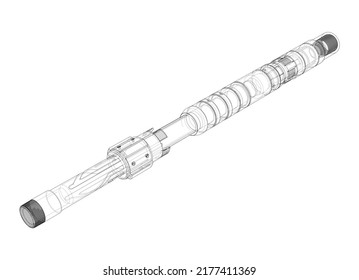 Abstract industrial equipment. Outline drawing or sketch of a cylindrical mechanical device. The concept of industry. Vector rendering of 3d. The layers of visible and invisible lines are separated