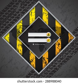 Abstract industrial login screen design with truck tire background