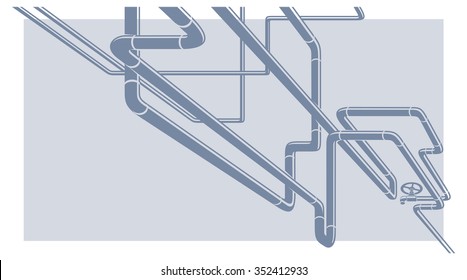 Abstract Industrial Vector Background with chaotic pipeline construction