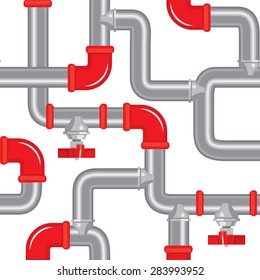 Abstract Industrial Vector Background with pipeline construction witn red fittings.  Includes a pattern brush.