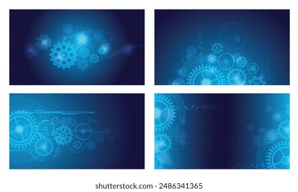 Abstract industry gear background. High tech digital gears, cyber mechanism and futuristic technology innovation. Blueprint concept vector illustration set. Steampunk mechanic and teamwork concept.