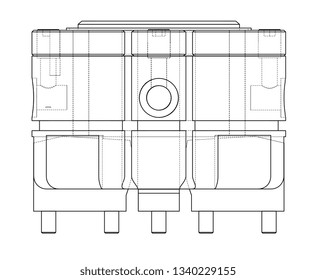 Abstract industry object concept. Vector rendering of 3d. Wire-frame style. The layers of visible and invisible lines are separated