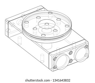 Abstract industry object concept. Vector rendering of 3d. Wire-frame style. The layers of visible and invisible lines are separated