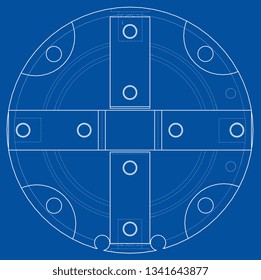 Abstract industry object concept. Vector rendering of 3d. Wire-frame style. The layers of visible and invisible lines are separated