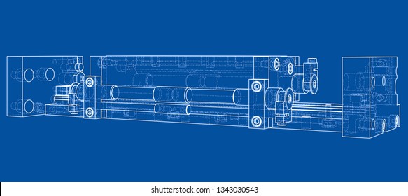 Abstract industry object concept. Vector rendering of 3d. Wire-frame style. The layers of visible and invisible lines are separated