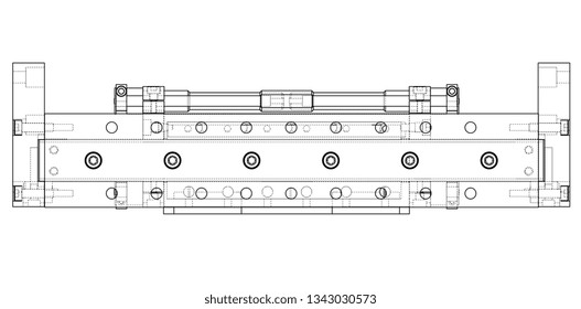 Abstract industry object concept. Vector rendering of 3d. Wire-frame style. The layers of visible and invisible lines are separated