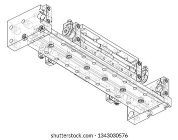 Abstract industry object concept. Vector rendering of 3d. Wire-frame style. The layers of visible and invisible lines are separated