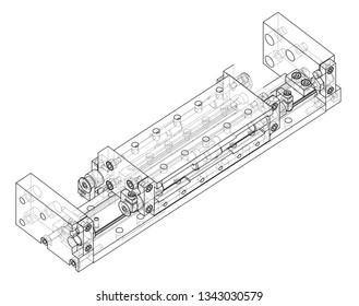 Abstract industry object concept. Vector rendering of 3d. Wire-frame style. The layers of visible and invisible lines are separated