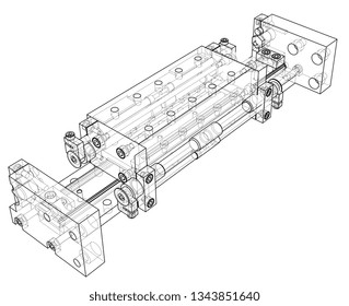 Abstract industry object concept. Vector rendering of 3d. Wire-frame style. The layers of visible and invisible lines are separated