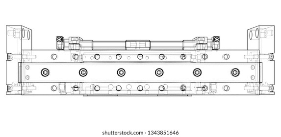 Abstract industry object concept. Vector rendering of 3d. Wire-frame style. The layers of visible and invisible lines are separated