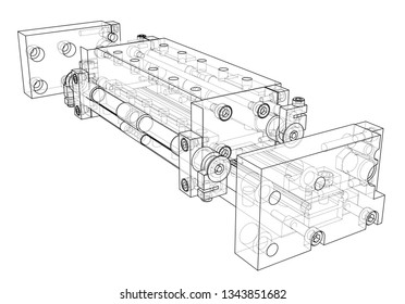 Abstract industry object concept. Vector rendering of 3d. Wire-frame style. The layers of visible and invisible lines are separated