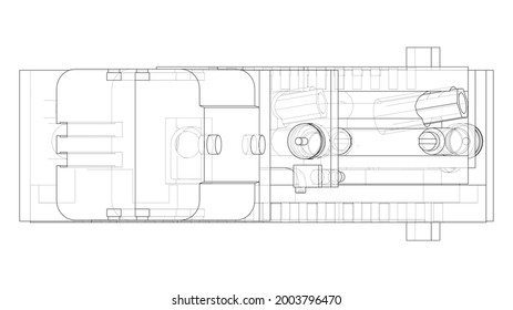 Abstract industry object concept. Vector rendering of 3d. Wire-frame style. The layers of visible and invisible lines are separated