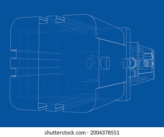 Abstract industry object concept. Vector rendering of 3d. Wire-frame style. The layers of visible and invisible lines are separated