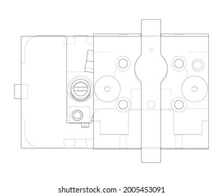 Abstract industry object concept. Vector rendering of 3d. Wire-frame style. The layers of visible and invisible lines are separated