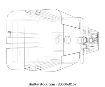 Abstract industry object concept. Vector rendering of 3d. Wire-frame style. The layers of visible and invisible lines are separated