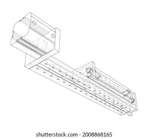 Abstraktes Industrieobjektkonzept. Vektorgrafik von 3d. Wire-Frame-Stil. Die Schichten sichtbarer und unsichtbarer Linien sind getrennt