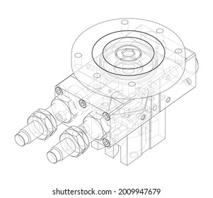 Abstract industry object concept. Vector rendering of 3d. Wire-frame style. The layers of visible and invisible lines are separated
