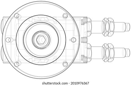 Abstract industry object concept. Vector rendering of 3d. Wire-frame style. The layers of visible and invisible lines are separated