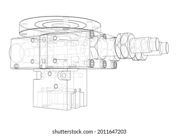 Abstract industry object concept. Vector rendering of 3d. Wire-frame style. The layers of visible and invisible lines are separated