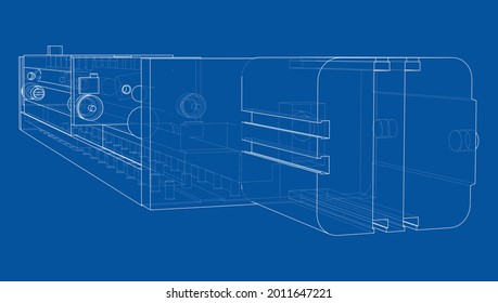 Abstract industry object concept. Vector rendering of 3d. Wire-frame style. The layers of visible and invisible lines are separated