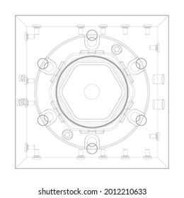 Abstract industry object concept. Vector rendering of 3d. Wire-frame style. The layers of visible and invisible lines are separated