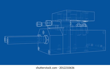 Abstract industry object concept. Vector rendering of 3d. Wire-frame style. The layers of visible and invisible lines are separated