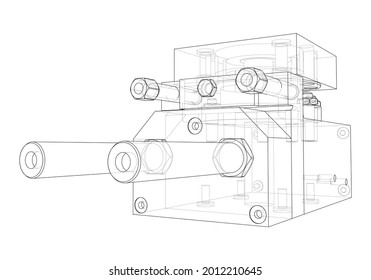 Abstract industry object concept. Vector rendering of 3d. Wire-frame style. The layers of visible and invisible lines are separated